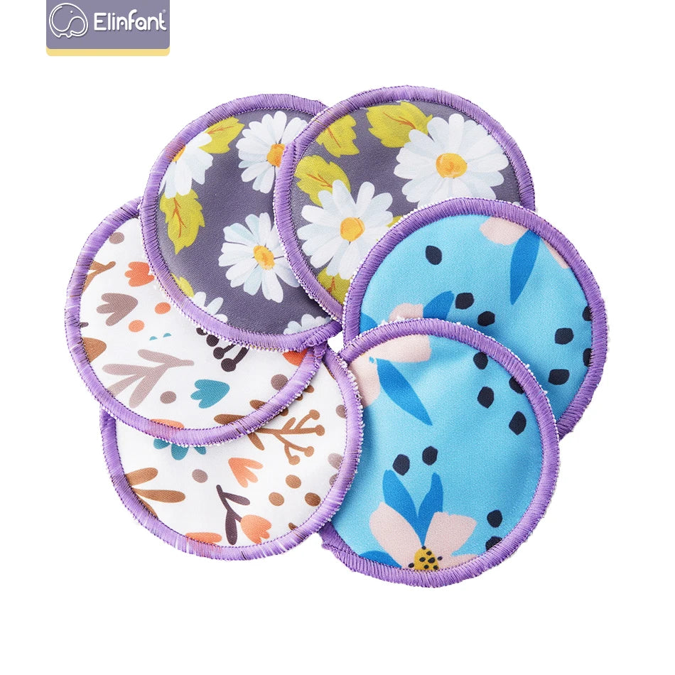 Elinfant Reusable Bamboo Breast Pads – 6pcs Washable Nursing Set with Bag