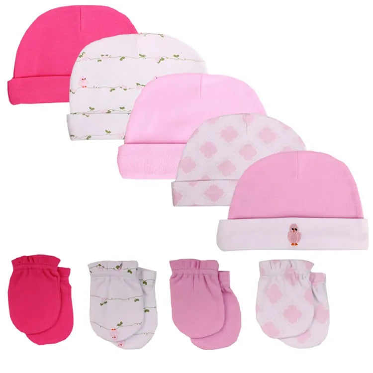 Ensemble bonnet et gants en coton pour bébé (0-6 mois)