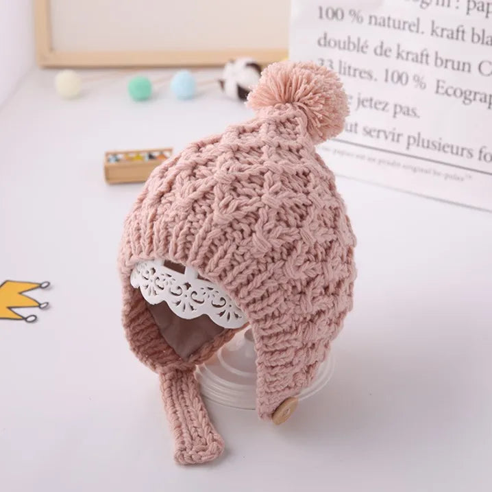 Soft Warm Solid Color Knitted Baby Hat for Boys and Girls Winter