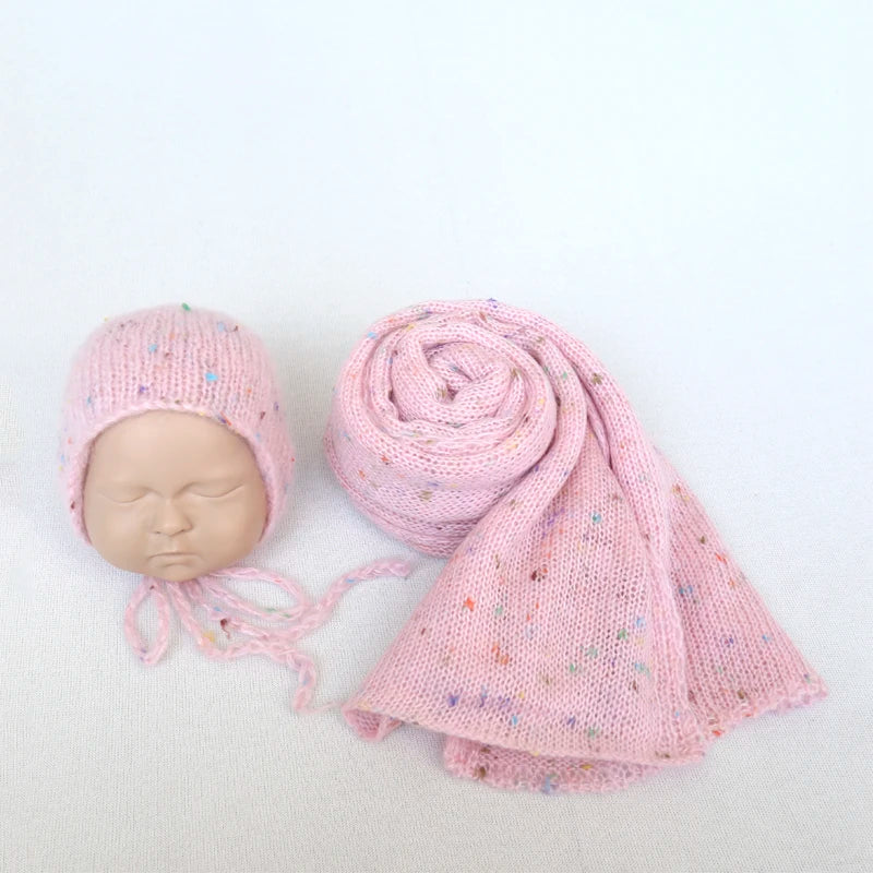 Color Dots Mohair Wrap Bonnet Set Baby Photo Prop