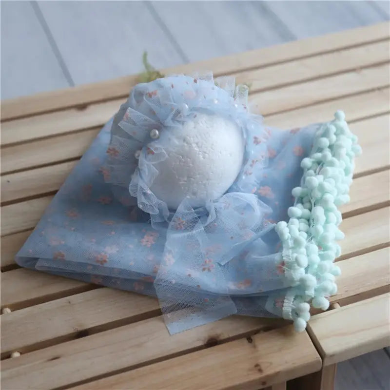 Vintage Newborn Knit Wrap and Bonnet Set for Photography Props