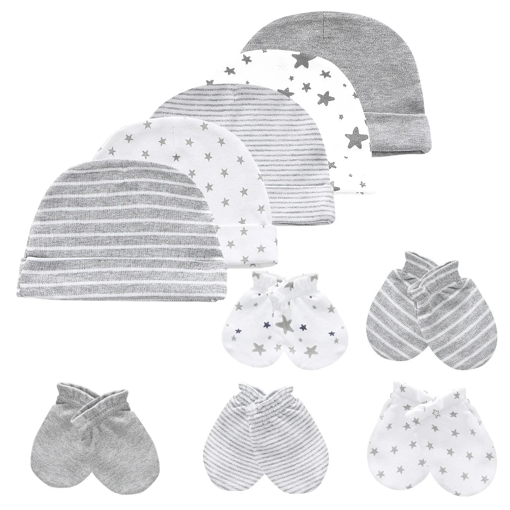Ensemble bonnet et gants en coton pour bébé (0-6 mois)