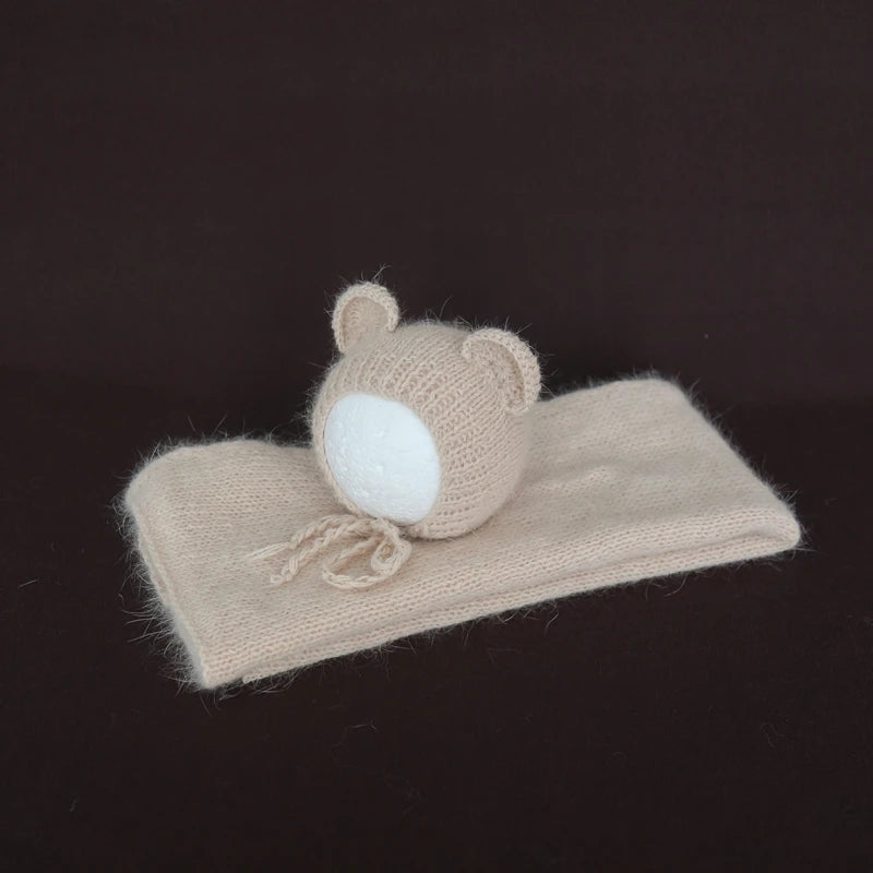 Ensemble couverture et bonnet en mohair tricoté pour nouveau-né, accessoire photo