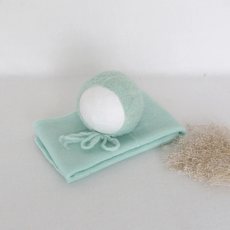 Ensemble couverture et bonnet en mohair tricoté pour nouveau-né, accessoire photo