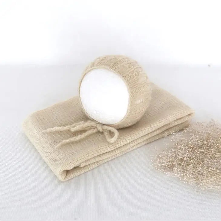 Ensemble couverture et bonnet en mohair tricoté pour nouveau-né, accessoire photo