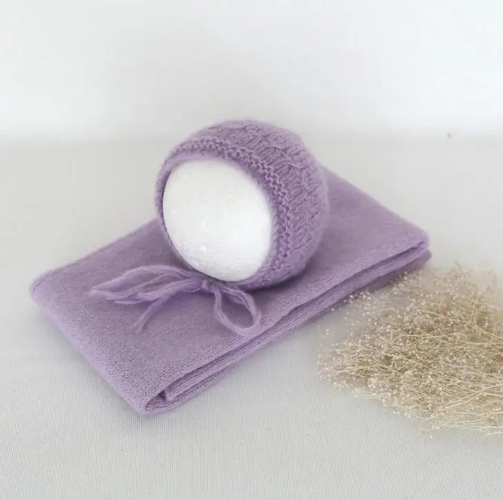 Ensemble couverture et bonnet en mohair tricoté pour nouveau-né, accessoire photo