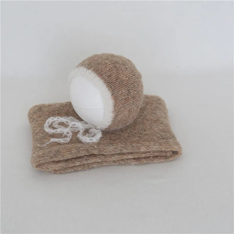 Color Dots Mohair Wrap Bonnet Set Baby Photo Prop