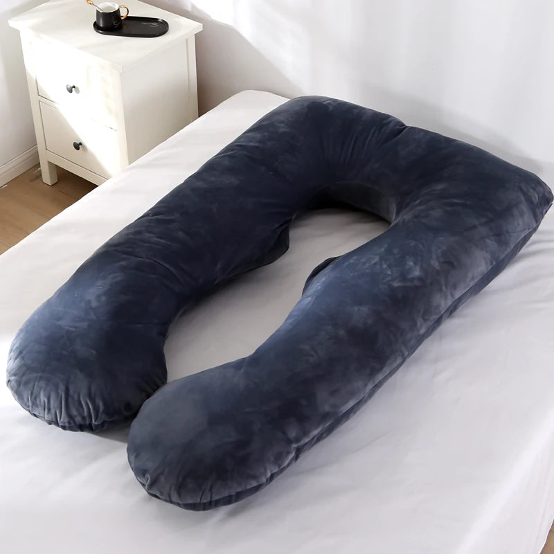 Coussin de grossesse en polaire douce en forme de U – Soutien latéral et lombaire multifonctionnel