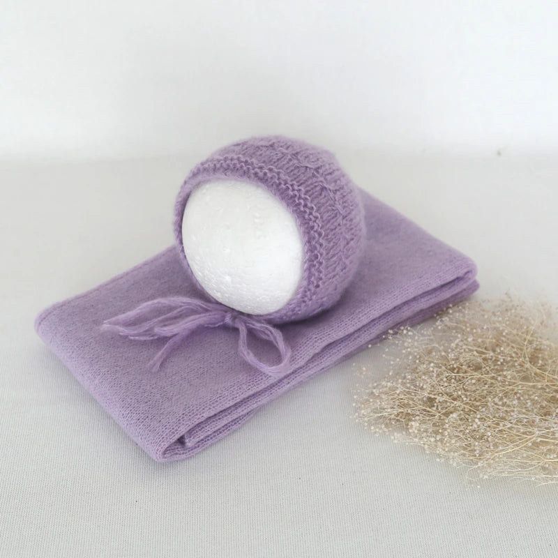 Ensemble couverture et bonnet en mohair tricoté pour nouveau-né, accessoire photo