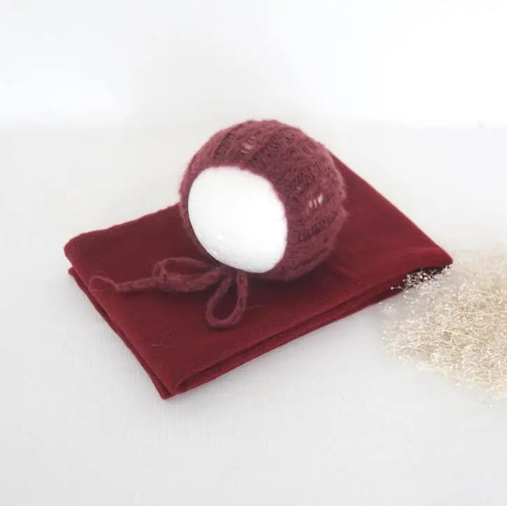 Ensemble couverture et bonnet en mohair tricoté pour nouveau-né, accessoire photo