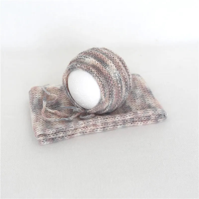 Color Dots Mohair Wrap Bonnet Set Baby Photo Prop