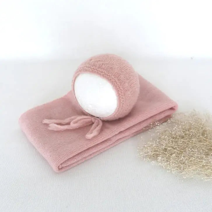 Ensemble couverture et bonnet en mohair tricoté pour nouveau-né, accessoire photo