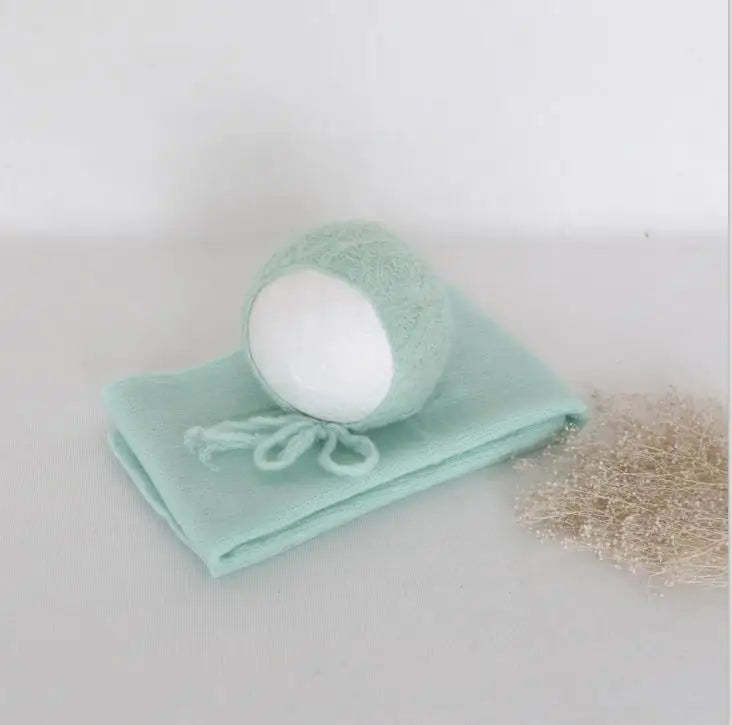 Ensemble couverture et bonnet en mohair tricoté pour nouveau-né, accessoire photo