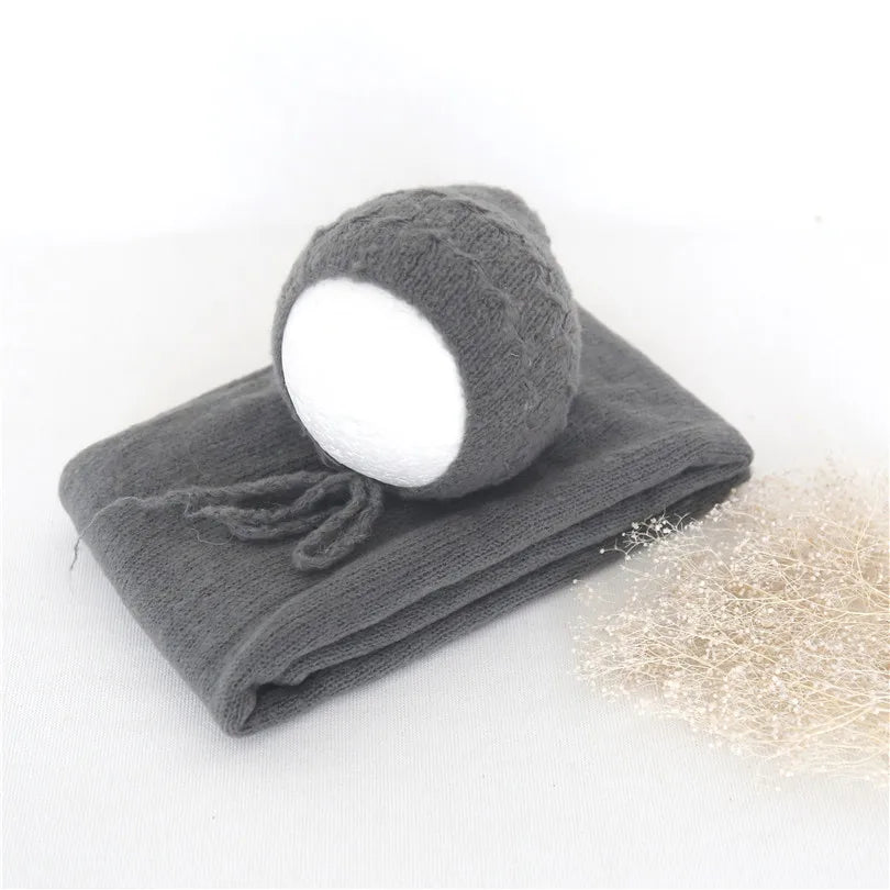 Vintage Newborn Knit Wrap and Bonnet Set for Photography Props