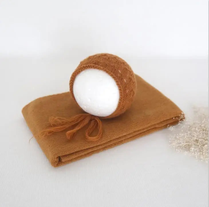 Ensemble couverture et bonnet en mohair tricoté pour nouveau-né, accessoire photo