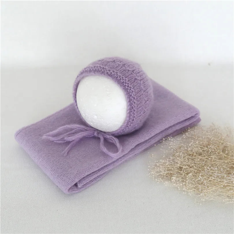 Vintage Newborn Knit Wrap and Bonnet Set for Photography Props