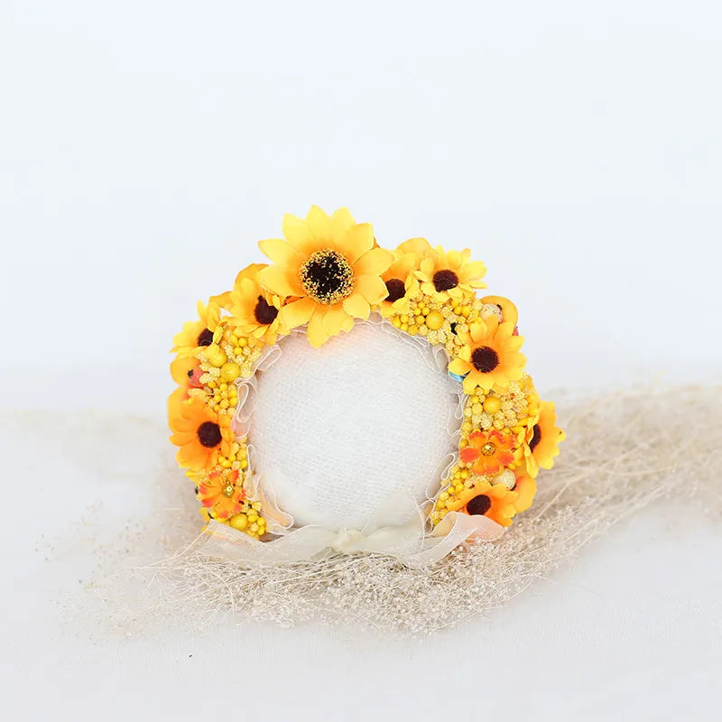 Knitted Flower Bonnet for Newborn Baby Photo Shoot Props
