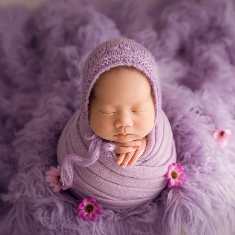 Ensemble couverture et bonnet en mohair tricoté pour nouveau-né, accessoire photo