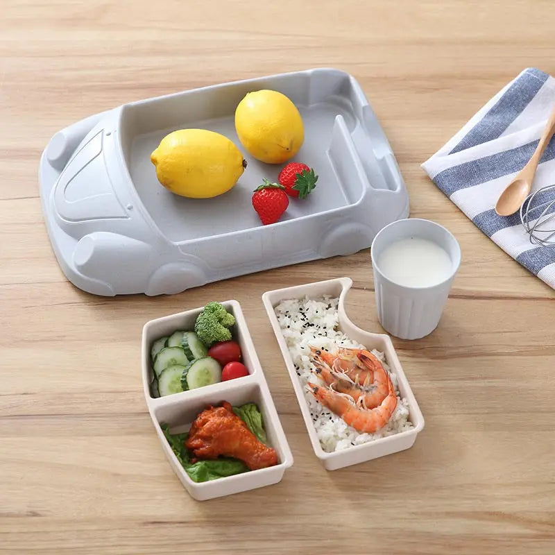 Creative Car-Shaped Kids Tableware Set – Eco Bamboo Fiber