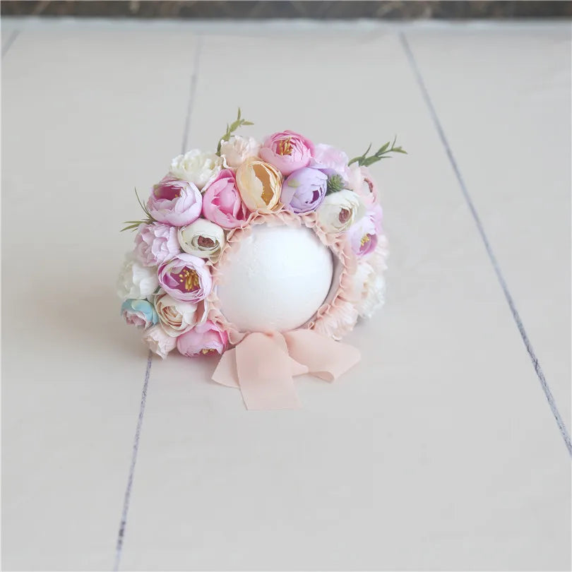 Knitted Flower Bonnet for Newborn Baby Photo Shoot Props