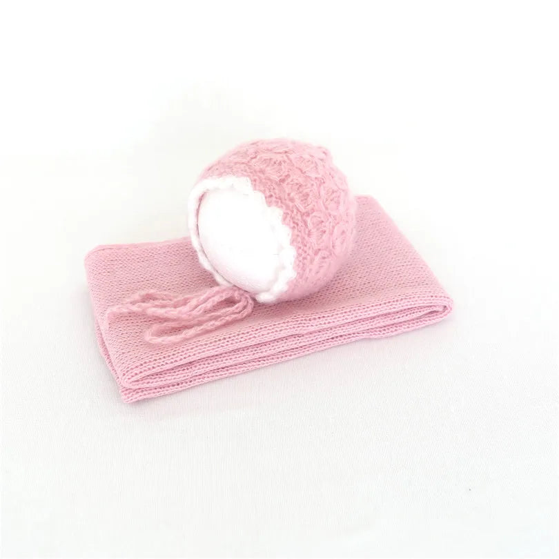 Vintage Newborn Knit Wrap and Bonnet Set for Photography Props