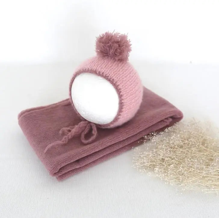 Ensemble couverture et bonnet en mohair tricoté pour nouveau-né, accessoire photo
