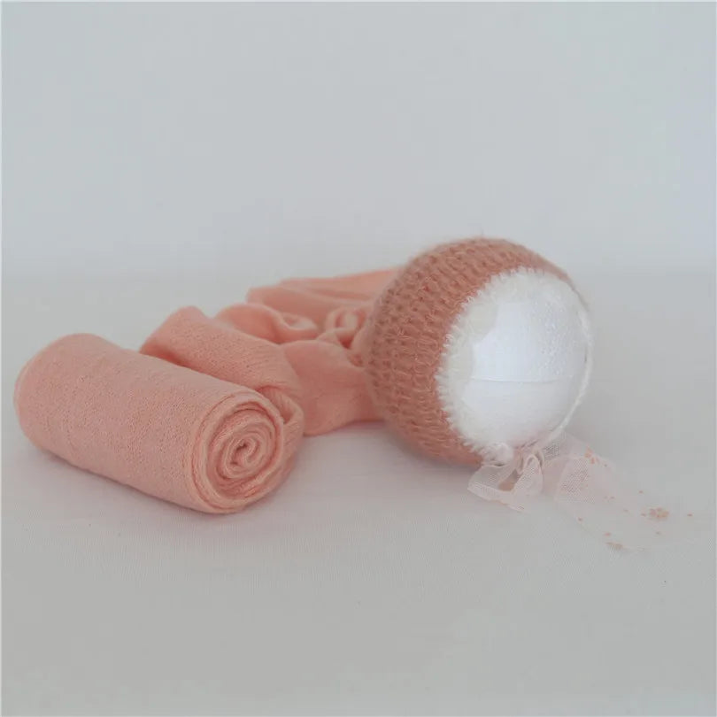 Ensemble couverture et bonnet en mohair tricoté pour nouveau-né, accessoire photo