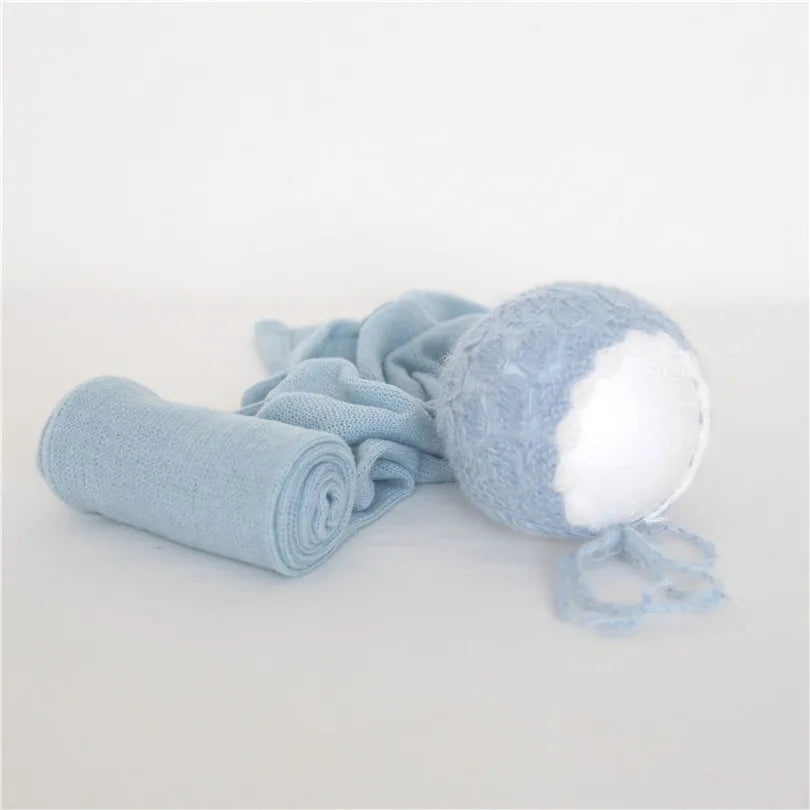 Ensemble couverture et bonnet en mohair tricoté pour nouveau-né, accessoire photo
