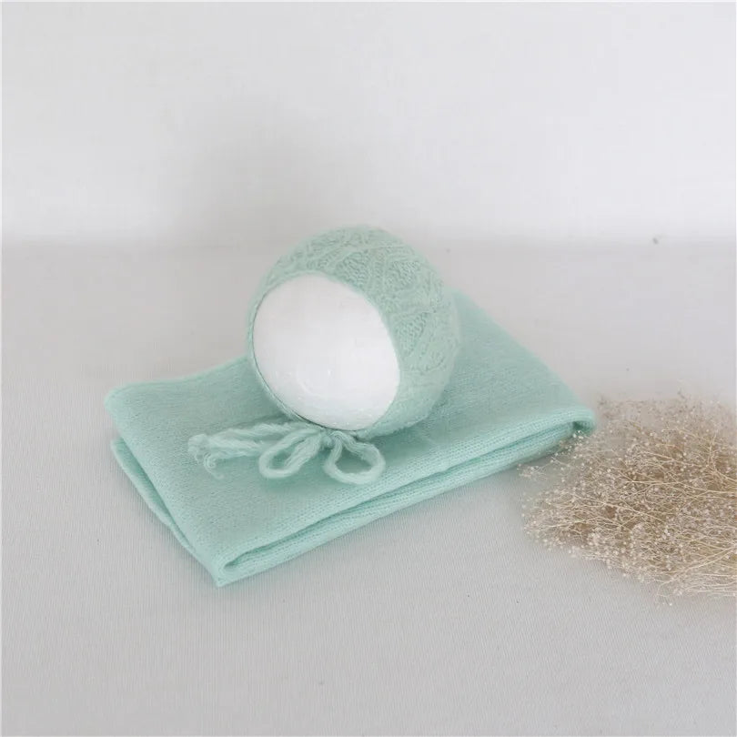 Color Dots Mohair Wrap Bonnet Set Baby Photo Prop