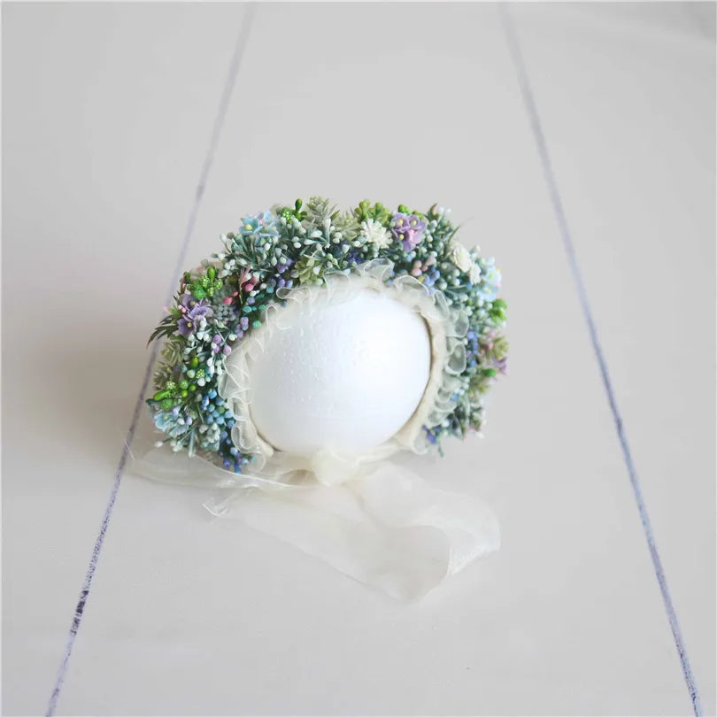 Knitted Flower Bonnet for Newborn Baby Photo Shoot Props
