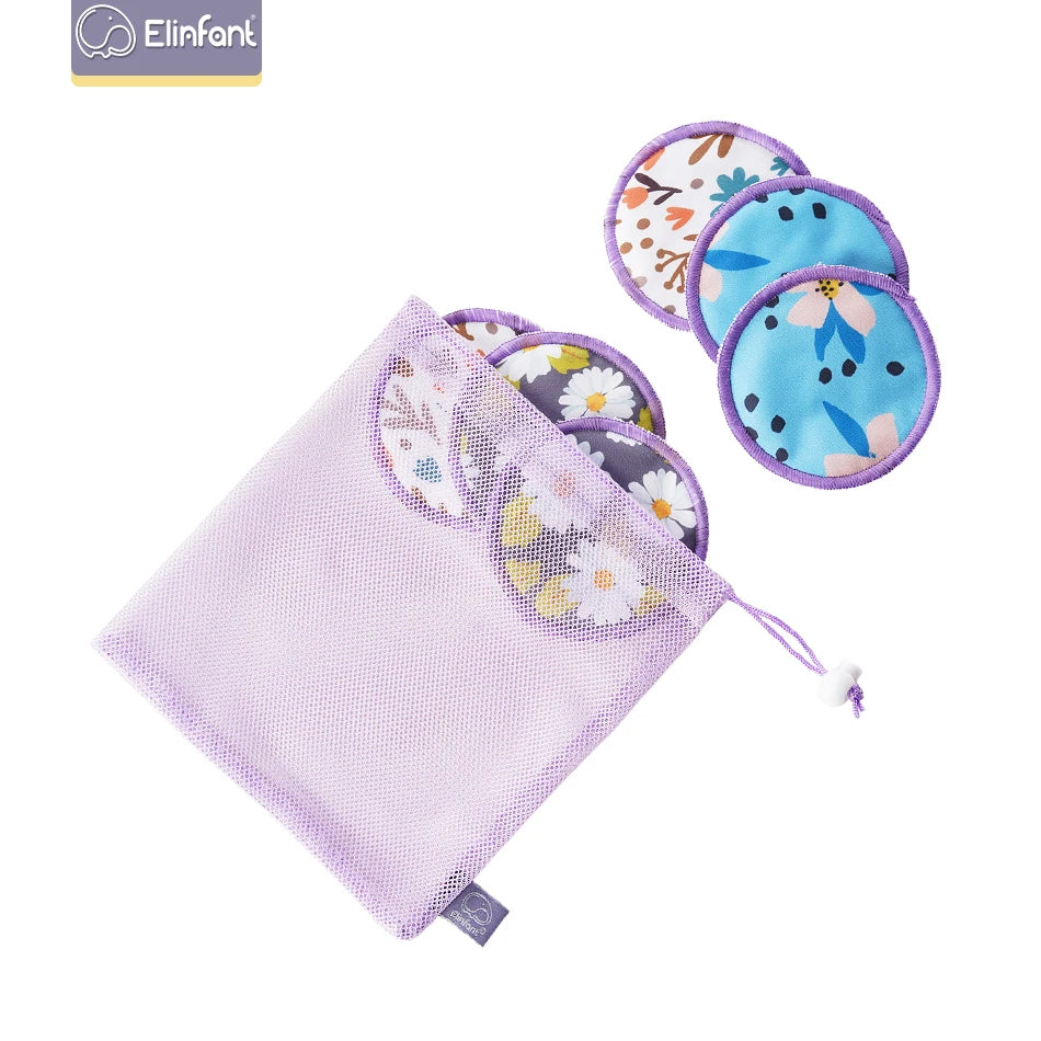 Elinfant Reusable Bamboo Breast Pads – 6pcs Washable Nursing Set with Bag