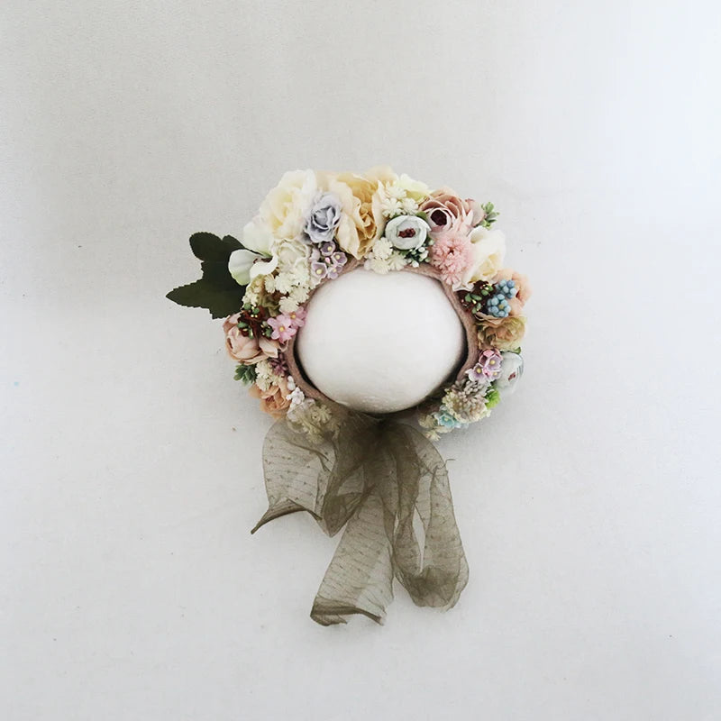 Knitted Flower Bonnet for Newborn Baby Photo Shoot Props