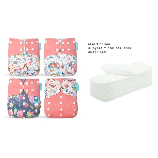 HappyFlute Reusable Diaper Set – 4 OS Pocket Diapers + 8 Inserts
