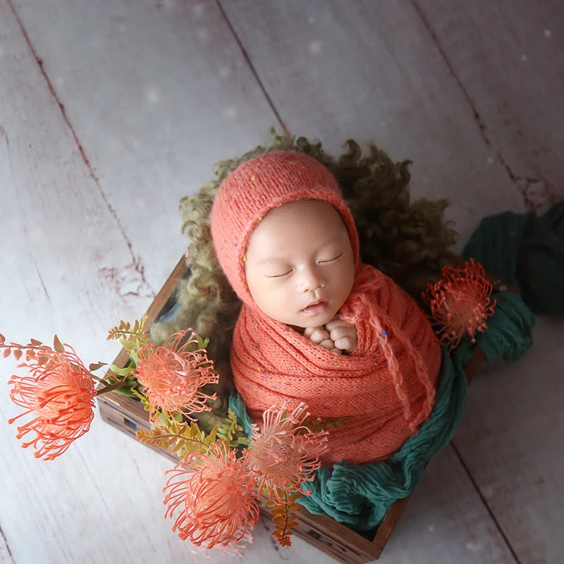 Color Dots Mohair Wrap Bonnet Set Baby Photo Prop