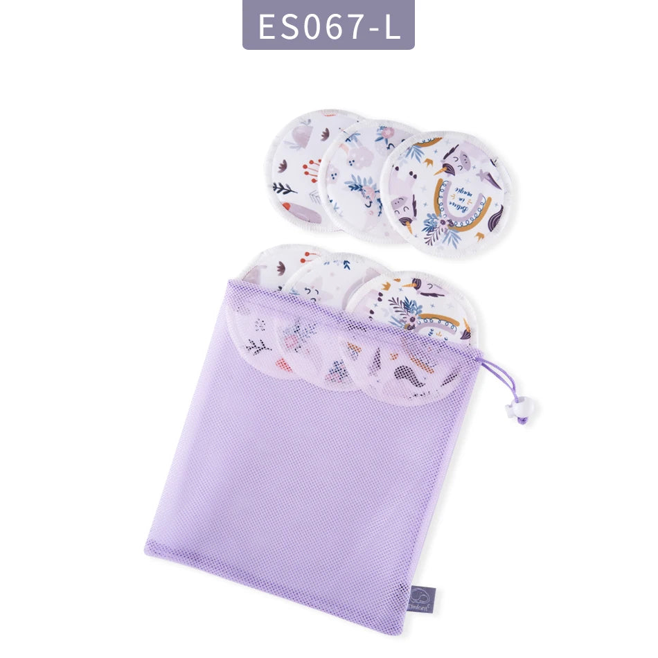 Elinfant Reusable Bamboo Breast Pads – 6pcs Washable Nursing Set with Bag