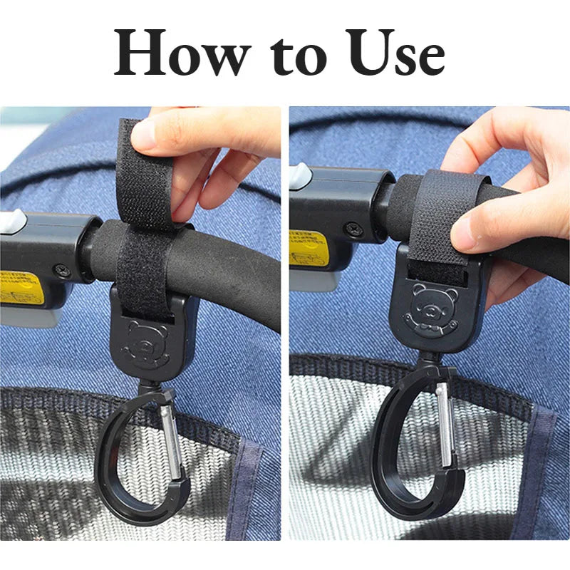 1 paire de crochets rotatifs à 360° pour poussette – Support universel pour poussette