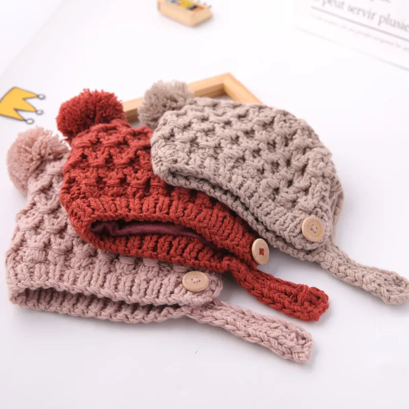 Soft Warm Solid Color Knitted Baby Hat for Boys and Girls Winter