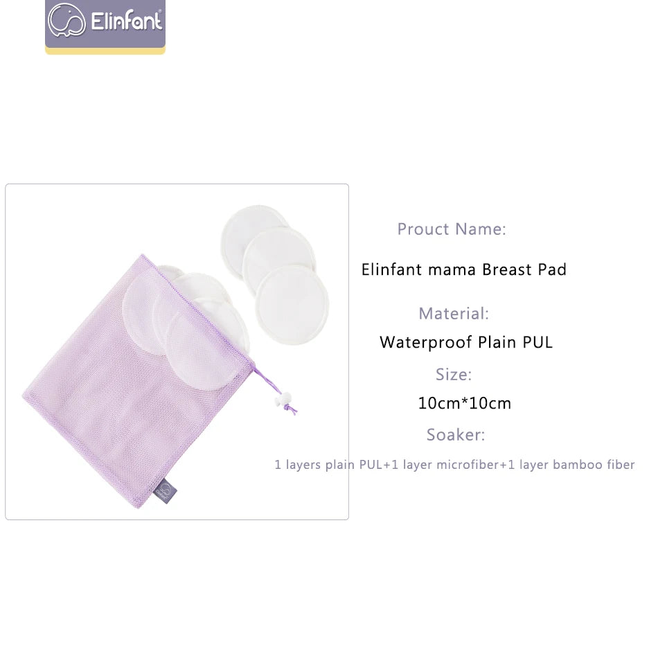 Elinfant Reusable Bamboo Breast Pads – 6pcs Washable Nursing Set with Bag