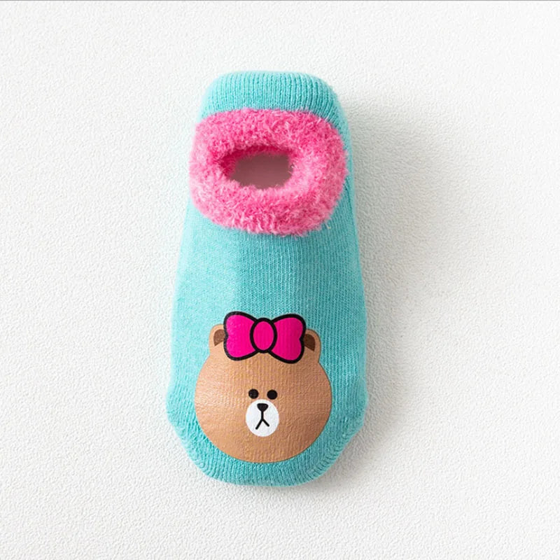 Chaussettes bébé chaudes et antidérapantes – Imprimé animal et éponge douce