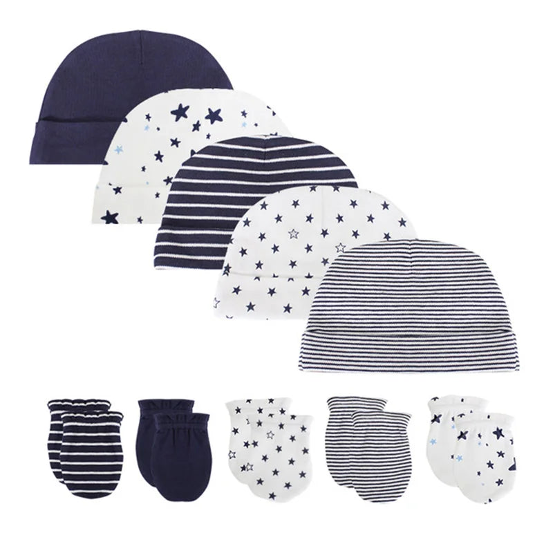 Unisex Cotton Newborn Baby Hat and Gloves Nightcap Set