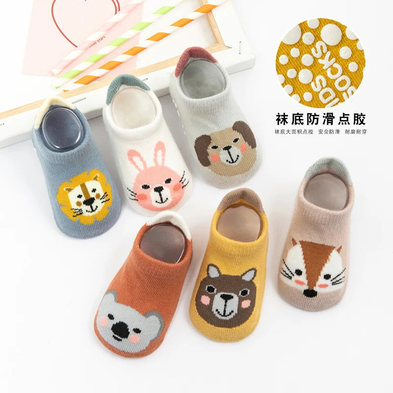 Chaussettes bébé antidérapantes mignonnes – Imprimé animal d'été