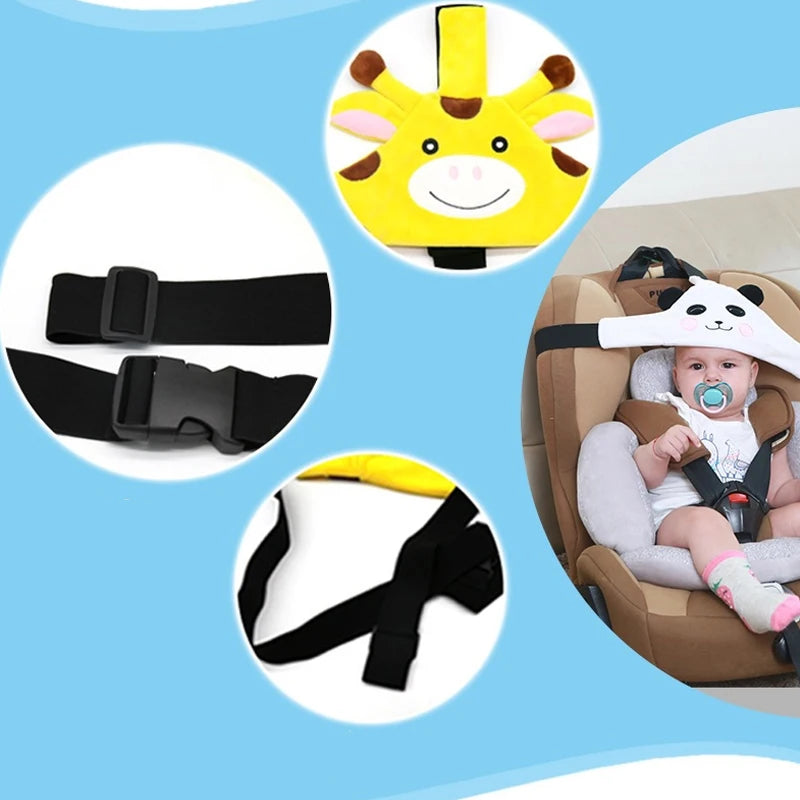 Cartoon Baby Car Pillow | Head Support & Adjustable Safety Belt