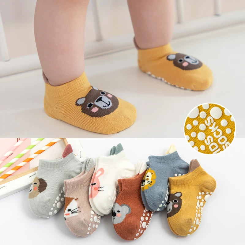 Chaussettes bébé antidérapantes mignonnes – Imprimé animal d'été