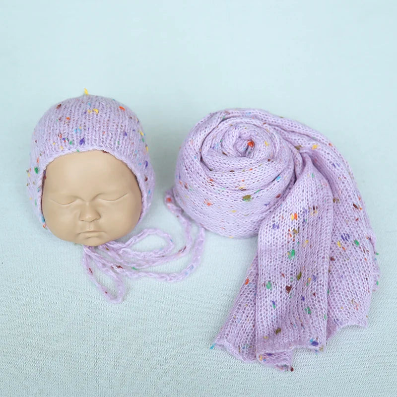 Ensemble couverture et bonnet en mohair tricoté pour nouveau-né, accessoire photo