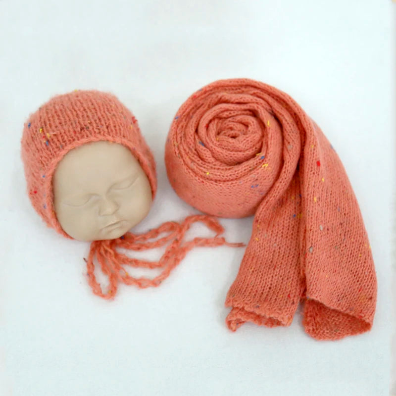 Color Dots Mohair Wrap Bonnet Set Baby Photo Prop