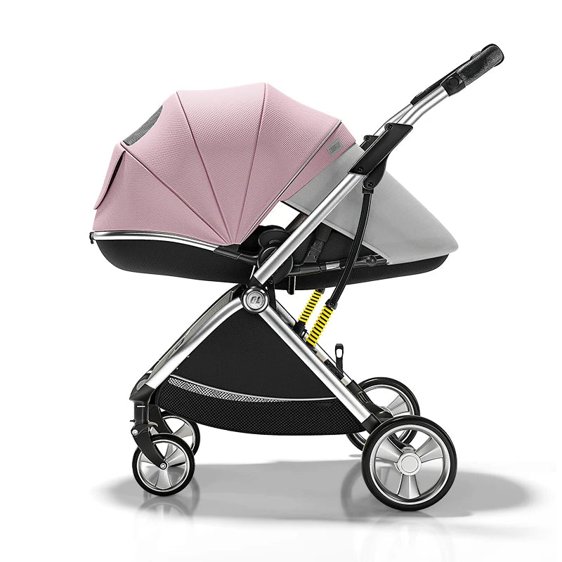 Luxury High-View Baby Stroller – Egg-Shaped Seat, One-Hand Recline, Compact Pram