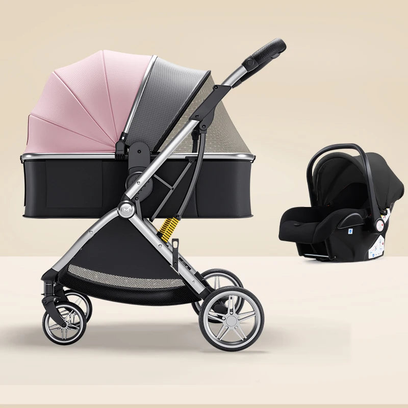 Poussette bébé 3 en 1 de luxe – Position assise et allongée, poussette de voyage portable