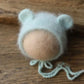 Bonnet tricoté pour nouveau-né en fil de vison duveteux avec oreilles, accessoire photo