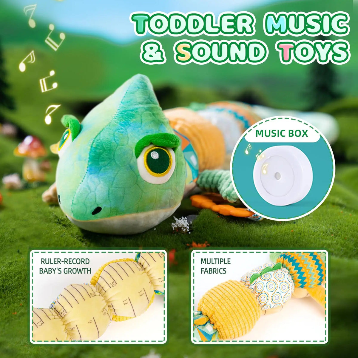 Peluche musicale pour bébé avec anneau de dentition à clochette.