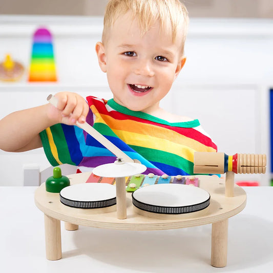Montessori Wooden Music Table – Xylophone & Drum